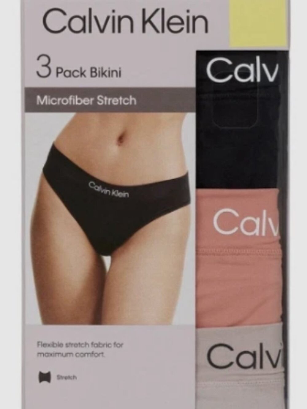 Calvin Klein SMALL 3 PK Bikini Panties Microfiber Stretch Underwear Black Pink
